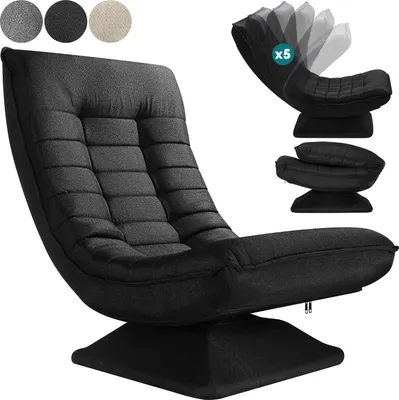 Produktbild von CASARIA® Bodenstuhl verstellbare Rückenlehne 360° Drehbar Klappbar 150kg Belastbarkeit 60x105x87cm Gepolstert Wohnzimmer Gaming Relax Boden Sessel Schwarz