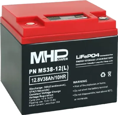 Obrázok produktu pre MHPower MS38-12(L) Lítiová batéria LiFePO4 12 V/38 Ah, terminál LC1 – M6; MS38-12(L)