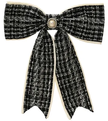 Produktbild von Weihnachtsschleife schwarz/cremefarben mit Brosche - Polyester