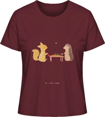 Produktbild von Mr. & Mrs. Panda Baumwoll T-Shirt Damen Eichhörnchen Gesellschaftsspiele Größe M - Burgundy - Geschenk, Spieleabend, Sommershirt, Oberteil, Kurzarmshirt, Spielen, Basic