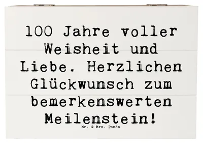 Produktbild von Mr. & Mrs. Panda Box Spruch 100. Geburtstag 22 x 15 cm - Weiß - Geschenk, Glückwunsch, Schatzkiste, Feier, fotobox, Herzlichen, Kiste, Holzbox, Liebe, Gratulation, Alter