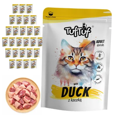 Obrázok produktu pre TufTuf | Krmivo pre mačky s kačacou príchuťou – súprava mokrého krmiva, 30 vrecúšok po 300 g – krmivo pre mačky s kačacou príchuťou