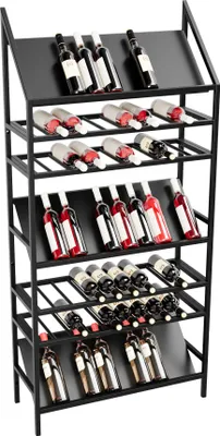 Produktbild von MetaloPro Weinregal Alsace – Schwarzes Metall-Flaschenregal Für 70 Weinflaschen, Robustes Design, Ideal Für Küche, Keller Oder Bar – 170x80x30cm