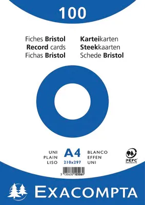 Immagine prodotto di Exacompta, cartelle perforate in cartoncino Bristol, formato DIN A4, 100 pezzi, colore bianco, grammatura 205 g/m²