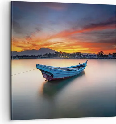 Produktbild von Bild auf Leinwand - Leinwandbild - Einteilig - Westen Sonne Boot - 60x60cm - Wand Bild - Wanddeko - Wandbilder - Leinwanddruck - Bilder - Wanddekoration - Leinwand bilder - Wandbild - AC60x60-4791