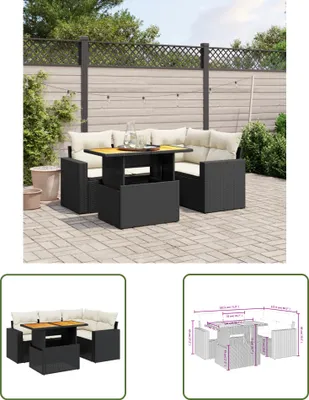 Produktbild von The Living Store 5-tlg. Garten-Sofagarnitur mit Kissen Schwarz Poly Rattan