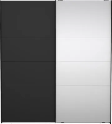 Produktbild von Catania Kleiderschrank 201x179x67cm, 1 Schiebetür, 1 Schiebetür mit Spiegel matt schwarz.