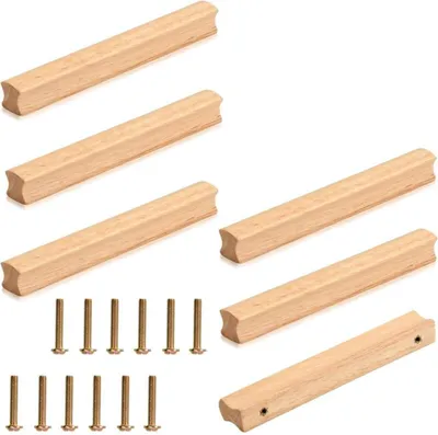 Produktbild von Stück Möbelgriffe aus Holz, Schrankgriffe aus Holz mit Schrauben, Lochabstand 128 mm, Schrankgriffe aus Holz, universelle Küchengriffe aus Holz für Schränke