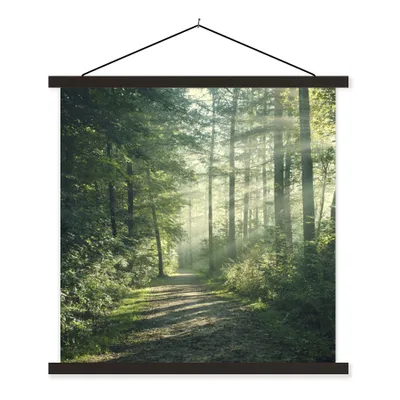 Produktbild von MuchoWow® Textilposter Wald - Licht - Weg 90x90 cm mit schwarzem Rahmen - Magnetisches