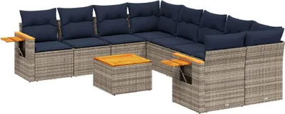 Produktbild von 9-tlg. Garten-Sofagarnitur mit Kissen Grau Poly Rattan