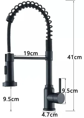 Imagen del producto de Grifo de cocina – Grifo extraíble para fregadero – Giratorio 360° – Acero inoxidable – Monomando – Dos tipos de chorro – Negro