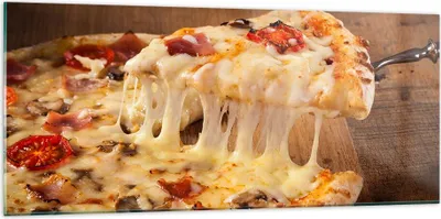 Produktbild von Bilder auf glas - Pizza Käse Tomaten - 120x50cm - Glasbilder - Wandbilder - Kunstdruck - zum Aufhängen bereit - Wanddekoration aus Glas - Glas Bilder - Wandbild auf Glas - Einteilig - GAB120x50-3784