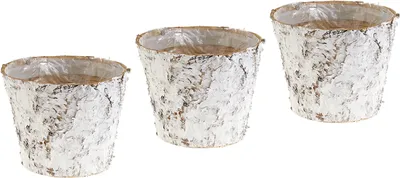 Produktbild von Topf mit Birkenrinde geweißter Pflanztopf Ø15cm H12,5cm 3er-Set Deko Weihnachts-Deko Shabby Vintage, 3 Stück