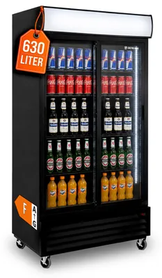 Produktbild von Getränkekühlschrank ECO 630 mit Leuchtaufsatz und Schiebetüren