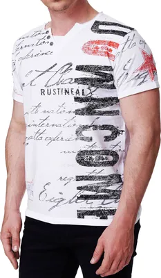 Produktbild von T-Shirt "RUSTY NEAL"  V-Neck mit Knopfleiste Verwaschen & Bedruckt Plakativer Seitlicher Logo Print Kurzarm 271