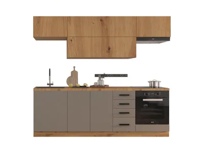Produktbild von Küchenzeile 240 cm Ohne Arbeitsplatte Küchenblock Einbauküche , Langen KL2-M240 Beige/Artisan Eiche