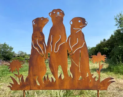 Productafbeelding van Mierkattenfamilie, 33x44 cm, tuinaccessoire, edelroest, tuindecoratie, weerbestendig, roestkleurig metaal