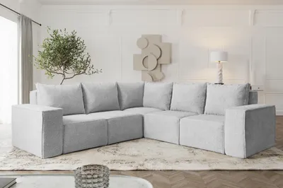 Produktbild von Ecksofa Designersofa ESTELLE in Stoff Abriamo Hellgrau Seite Universal
