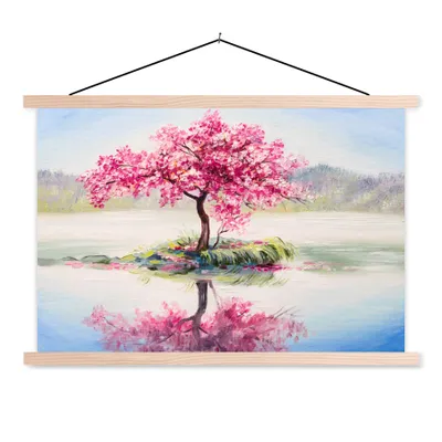Produktbild von MuchoWow® Textilposter Gemälde - Blüte - Wasser - Ölgemälde 60x40 cm mit holzfarbenen Rahmen - Bilder