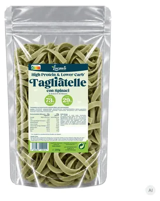 Produktbild von Locawo High Protein Low Carb Tagliatelle con Spinaci | Bandnudeln | Pasta | Nudeln 200g