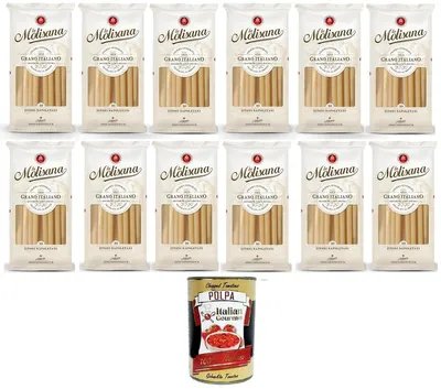 Produktbild von La Molisana Zitoni Napoletani N. 10 Pasta Lenta Lavorazione Teigwaren aus Hartweizengrieß Bronze-Zeichnung 12x 500g + Italian Gourmet Polpa 400g