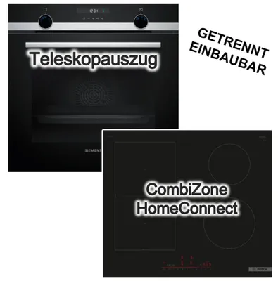 Produktbild von Herdset Siemens Backofen 3DHeißluft Hydrolyse Teleskopauszug+ Bosch Induktionsfeld PowerBoost HomeConnect