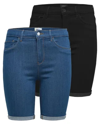 Produktbild von ONLY Damen ONLRAIN MID Long DNM Shorts 2PACK, Kurze Jeans-Shorts Medium Blue Den