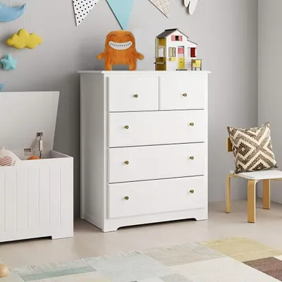 Imagen del producto de Cajonera - Mueble con cajones - Cómoda - Mueble de almacenamiento - Aparador - 5 cajones - Blanco - Diseño vertical y elegante