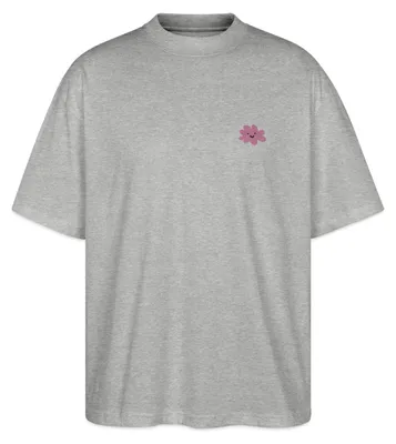 Produktbild von Spreadshirt Fröhliche Rosa Blume Mit Lächelndem Gesicht Oversize Uni T-Shirt, 3XL, Grau meliert