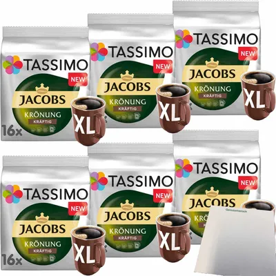 Produktbild von Tassimo Jacobs Krönung Kaffeekapseln XL Kräftig 6er Pack (6x144g Packung) + usy Block