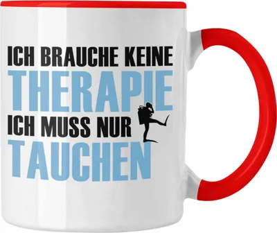 Produktbild von Trendation - Taucher Tasse Geschenk Kaffeetasse Geschenkidee Männer Tauchen Evolution Grafik Tauchlehrer Tauchsportler Becher Profitaucher (Rot)