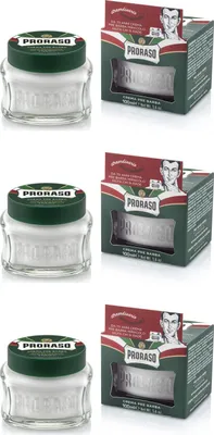 Produktbild von Proraso Pre-Shave Creme Grün zur Rasurvorbereitung mit Eukalyptus, Kampfer und Menthol, 3x100 ml