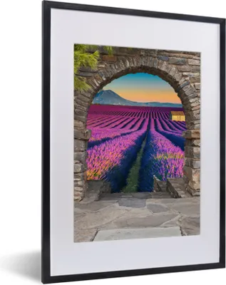 Produktbild von MuchoWow® Gerahmtes Poster Lavendel - Abend - Ausblick - Blumen 30x40 cm - Poster mit Schwarzem Bilderrahmen Wandposter Rahmen Foto Bilder - Wandposter Schlafzimmer