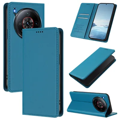 Produktbild von Handyhülle für ZTE nubia Z60S Pro, Kunstleder Klapphülle Stoßfeste Magnetische Hülle mit Ständer Blau