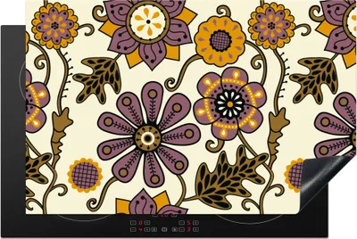 Produktbild von KitchenYeah© Herdabdeckplatte Blumen - Bohème - Vintage - Cartoon , 80x52cm, Küche Deko, Glaskeramikkochfeld Herdabdeckung, Abdeckplatte fùr Kochfeld
