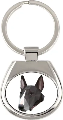 Obrázok produktu pre Bullteriér – geometrický prívesok na kľúče s fotografiou a nápisom Art-Dog