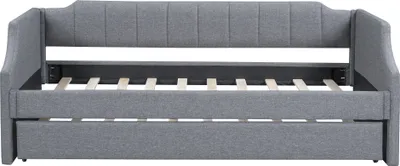 Produktbild von Merax Tagesbett 90x200/190cm Ausziehbett, Erweiterbares Schlafsofa mit Lattenrost und Armlehnen, Leinen Polsterbett Kinderbett Kinderbett