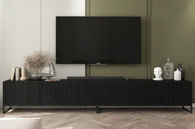 Produktbild von 2 Stk TV-Schrank 2 x ELPIS TV Glamour Style Schwarz Metall Fußgestell Modern Lindner Möbel 300cm x 51,5cm x 36,5cm Farbe: Schwarz matt - Italienische Tiefmattfolie