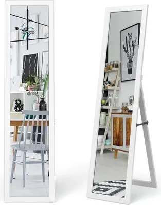 Image de Miroir corps entier 2 en 1 - Miroir sur pied et mural - Cadre en bois - 37 x 155 cm - Miroir de dressing/vestiaire - Blanc