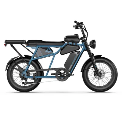 Image de A-Spadz CAVET Air Plus - VTT électrique (Fatbike) - avec repose-pieds - 20 pouces - moteur 250W - 7 vitesses - autonomie de 100 km - freins à disque hydrauliques - couleur bleue