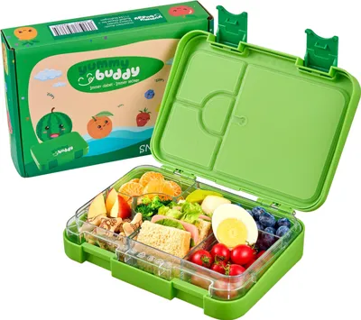 Produktbild von Ecosa yummy buddy Kinder Brotdose mit 6 Fächern | Kinderfreundliche Verriegelung mit Klick-Verschluss | BPA-Frei | Spülmaschinenfest | Auslaufsicher | Robust | Snackbox | Vesperdose | Lunchbox | Bento Box | Grün