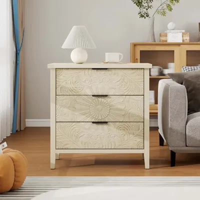 Immagine prodotto di AIORBER, cassettiera, con tre cassetti e design in rilievo, mobile in legno, facile da montare, per soggiorno e camera da letto, 80 x 40 x 80 cm, natura