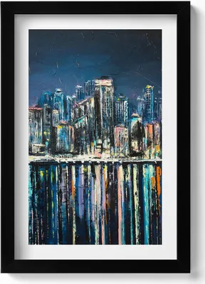 Produktbild von Land der Blumen - Fantasie einer Stadt am Meer– Wandbild mit Rahmen – Gerahmtes Bild  – Wanddekoration – 20x30 cm – Schwarz