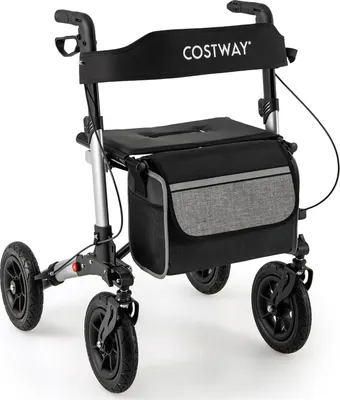 Produktbild von GOPLUS Rollator faltbar und leicht mit Sitz, leichtgewicht Reiserollator Aluminium 7-fach höhenverstellbar, Silber