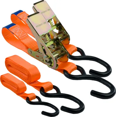 Produktbild von Spanngurte mit Ratsche und Haken 2er Set | 25mm breit | 4m lang | bis 700kg | Zurrgurte für Ladungssicherung | Spanngurte Haken | Gurtband | Spanngurte 4m