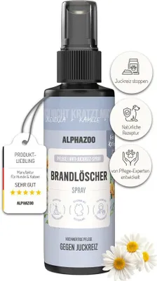 Produktbild von alphazoo Juckreiz Katze Brandlöscher 100 ml – Anti-Juckreiz-Spray & Wundspray gegen Kratzen, Jucken & Hotspots – Sanftes Hautpflegespray nach Milben