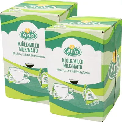 Produktbild von Arla Milch Portionen 1,5% Fett 100x2cl Kaffeemilch (2er Pack)