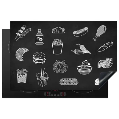 Produktbild von KitchenYeah© Herdabdeckplatte Schwarz - Weiß - Essen , 80x52cm, Küche Deko, Glaskeramikkochfeld Herdabdeckung, Abdeckplatte fùr Kochfeld