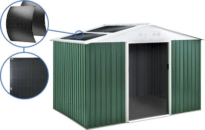 Produktbild von Gerätehaus aus Metall - "Rosas "- 7,06 m² mit Solarpaneelen - Grün
