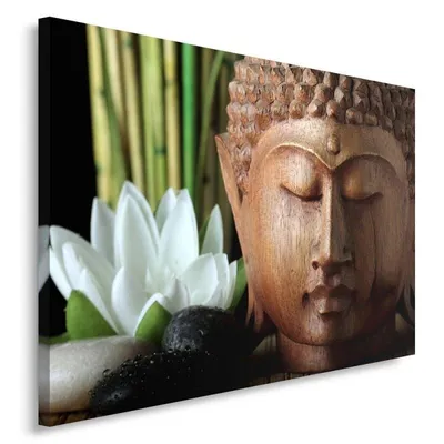 Produktbild von Leinwandbild buddha-bambus-zen-spa 60x40 cm Feeby grün wandbild bereit zum aufhängen